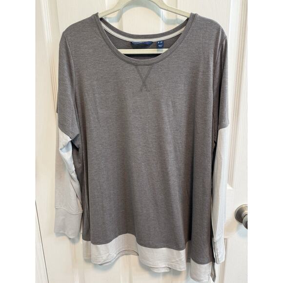 Isaac Mizrahi Live! Long Sleeve Layered Knit Top 1X A371877 Gray Curved Hem New - Picture 1 of 12